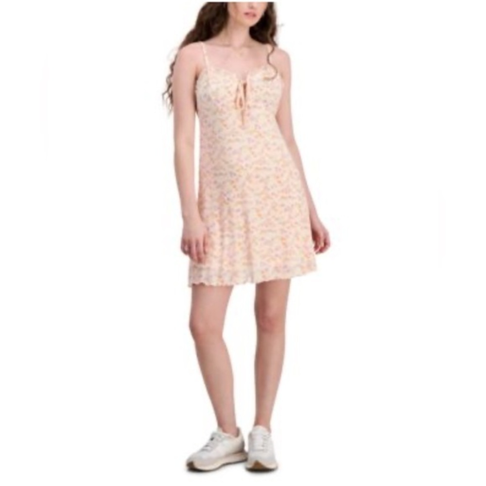 Hippie Rose Juniors Peach Mesh Breezy Ditzy Floral Print Dress NWT XL #2269